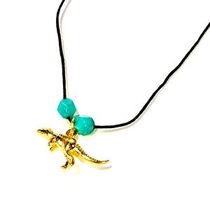 Artisan Crafted Handmade Gold And Green Kids T-Rex Dinosaur Necklace